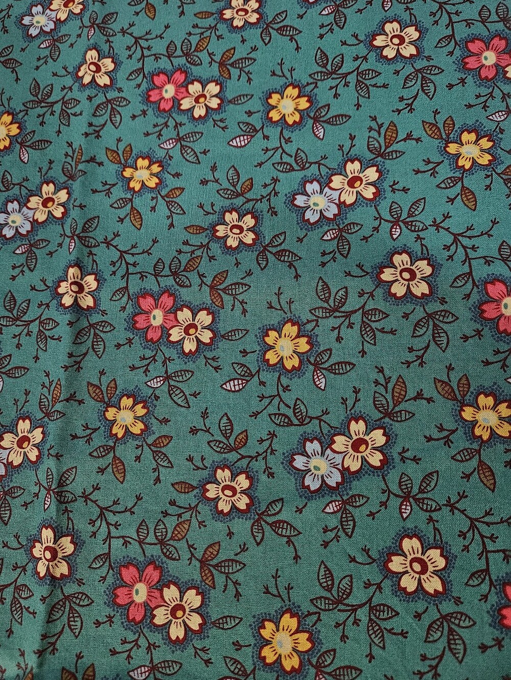 Teal Floral Print Cotton Fabric. Sold By The Yard